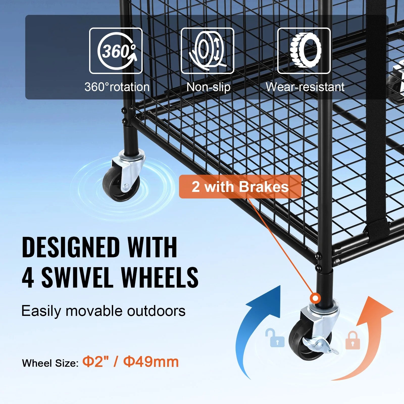 VEVOR Lockable Rolling Sports Ball Storage Cart - Durable Steel Organizer with Elastic Straps for Indoor & Outdoor Use, Perfect for Gyms, Schools, and Garages