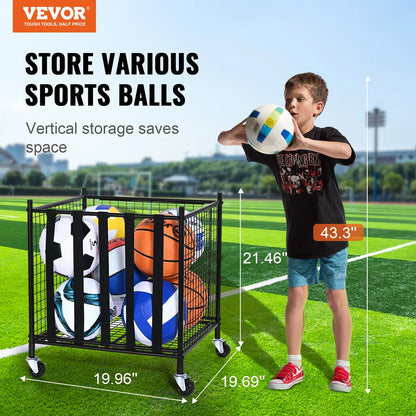 VEVOR Lockable Rolling Sports Ball Storage Cart - Durable Steel Organizer with Elastic Straps for Indoor & Outdoor Use, Perfect for Gyms, Schools, and Garages