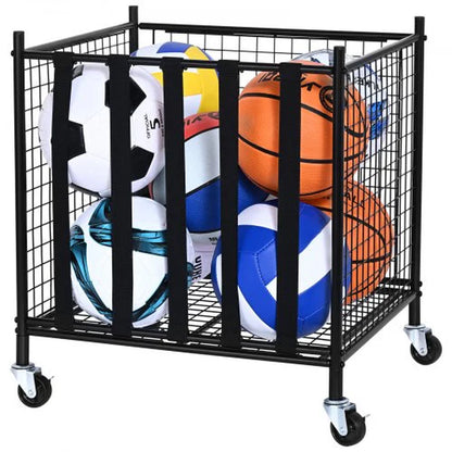 VEVOR Lockable Rolling Sports Ball Storage Cart - Durable Steel Organizer with Elastic Straps for Indoor & Outdoor Use, Perfect for Gyms, Schools, and Garages