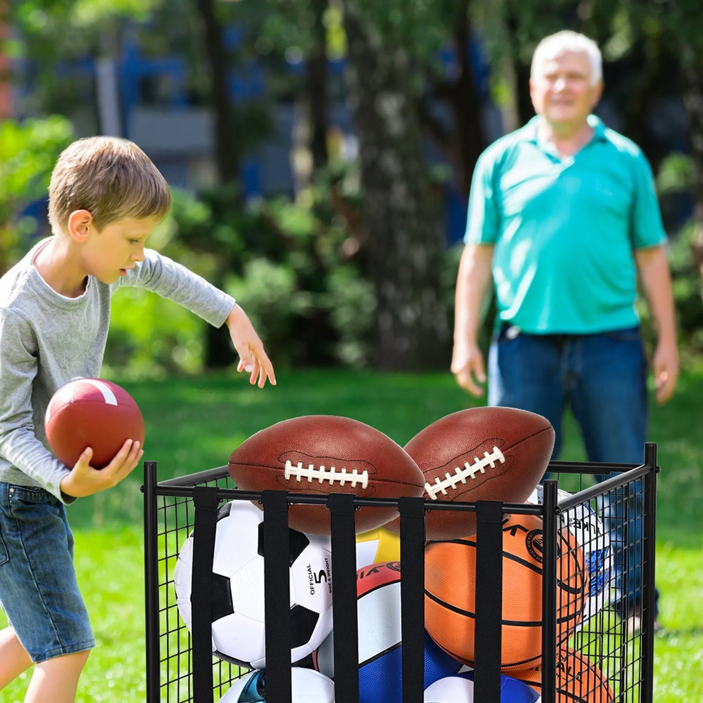 VEVOR Lockable Rolling Sports Ball Storage Cart - Durable Steel Organizer with Elastic Straps for Indoor & Outdoor Use, Perfect for Gyms, Schools, and Garages