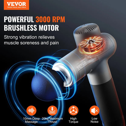 VEVOR Deep Tissue Massage Gun - Powerful Percussion Therapy for Athletes, 8 Speed Levels & 6 Massage Heads for Ultimate Pain Relief and Muscle Relaxation